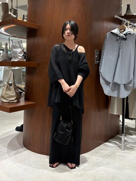 「GALLARDAGALANTE（ガリャルダガランテ）のペーパーヤーンメッシュニット（ニット/セーター、ブラック系）」を使った、ggkanoさん（レディース・154cm）の春コーディネート