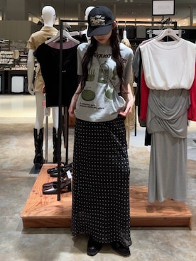 「SLY（スライ）のCOTTON HORSE CAP コットンホースキャップ（キャップ、ブラック系）」を使った、KAEDEさん（レディース・160cm）の夏コーディネート