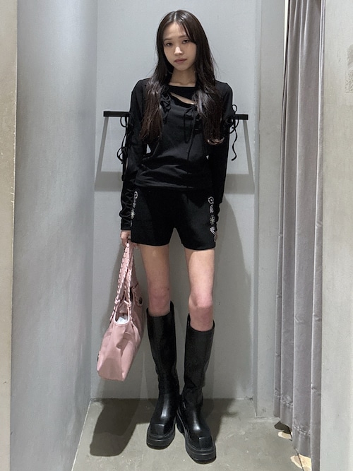 CUT OUT RIBBON TOPS カットアウトリボントップス 春服（Tシャツ