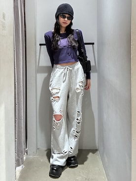 「アイテム（スウェットパンツ）」を使った、KAEDEさん（レディース・160cm）の夏コーディネート
