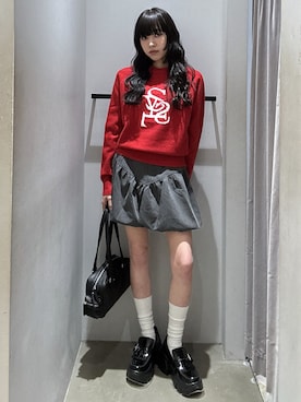 「SLY（スライ）のLOGO JQ KNIT TOPS ロゴ ジャガード ニット トップス 秋服 冬服（ニット/セーター）」を使った、KAEDEさん（レディース・160cm）の秋コーディネート