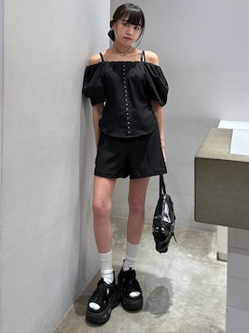 「アイテム（シュシュ）」を使った、KAEDEさん（レディース・160cm）の夏コーディネート