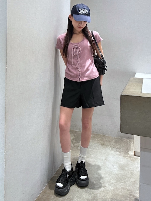 【新品タグ付き】完売Lace-up Rib Top レースアップリブトップ セール】LACE UP RIB TOPS レースアップ リブ トップス 半袖 夏服（T