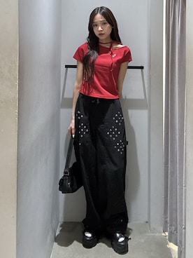 「SLY（スライ）のアイテム（パンツ）」を使った、KAEDEさん（レディース・160cm）の夏コーディネート