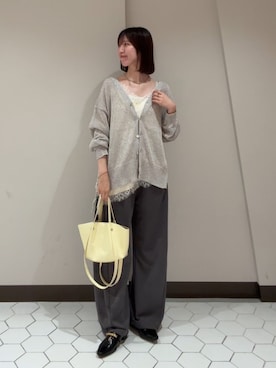 「DouDou（ドゥドゥ）のメランジ前後2WAYカーディガン（カーディガン/ボレロ、グレー系）」を使った、doudoujuriさん（レディース・163cm）の夏コーディネート