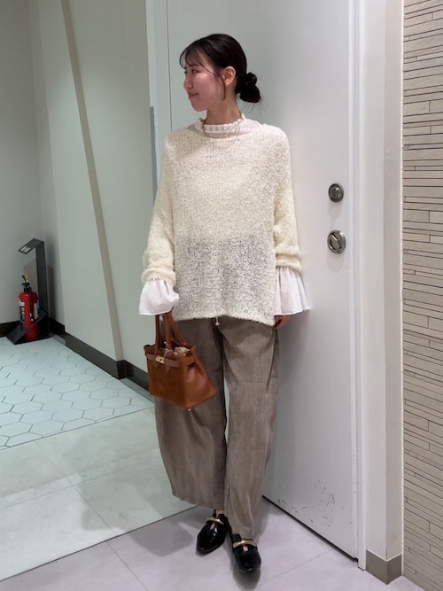 DouDou ドゥドゥ リボンヤーンフェザープルオーバー ベージュ 完売カラー再追加！】リボンヤーンフェザープルオーバー