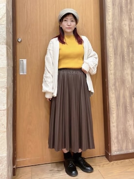 「アイテム（キャスケット、ブラウン系）」を使った、ゆっきーさん（レディース・157cm）の秋コーディネート