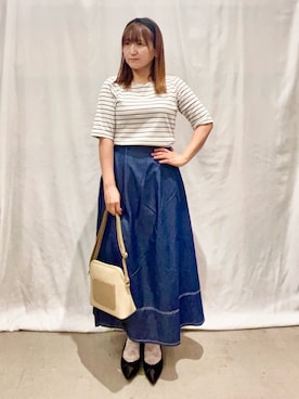 「ボーダートップス」｜ゆっきーさん（レディース・157cm）の夏コーディネート