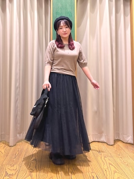 「アイテム（キャスケット）」を使った、ゆっきーさん（レディース・157cm）の秋コーディネート