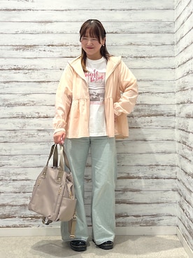 「SHOO・LA・RUE（シューラルー）の【UV/ひんやり/S-LL/体型カバー】女性らしさ溢れるペプラムデザイン メタルジップパーカー（ブルゾン、ピンク系）」を使った、ゆっきーさん（レディース・157cm）の春コーディネート