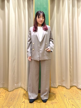 「SHOO・LA・RUE（シューラルー）の【セットアップ可/通勤/洗濯機可/SS-LL】オンオフ使える ダブルブレストジャケット（テーラードジャケット、ブラウン系）」を使った、ゆっきーさん（レディース・157cm）の夏コーディネート