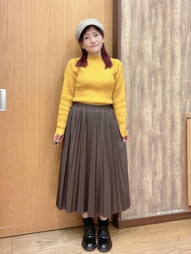 「アイテム（キャスケット、ブラウン系）」を使った、ゆっきーさん（レディース・157cm）の秋コーディネート