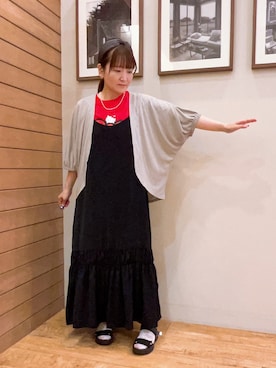 「SHOO・LA・RUE（シューラルー）の【ひんやり/UV/さらさらタッチ】女性らしさ漂う 5分袖ボレロカーディガン（カーディガン/ボレロ）」を使った、ゆっきーさん（レディース・157cm・40代）の夏コーディネート