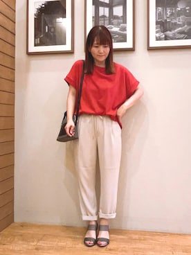「SHOO・LA・RUE（シューラルー）のキャンバス風合皮ショルダーバッグ（ショルダーバッグ）」を使った、ゆっきーさん（レディース・157cm・40代）の夏コーディネート