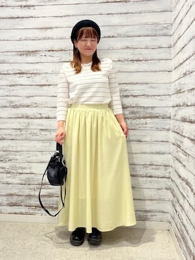 「SHOO・LA・RUE（シューラルー）のスプリングベレー（ハンチング/ベレー帽、ブラック系）」を使った、ゆっきーさん（レディース・157cm）の春コーディネート