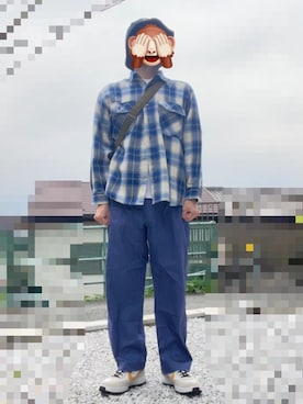 「MARTELのアイテム（シャツ/ブラウス、ブルー系）」を使った、horuazonvrさん（メンズ・166cm）の秋コーディネート