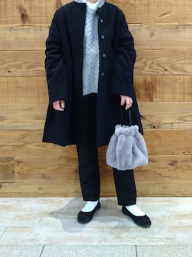 「PUAL CE CIN（ピュアルセシン）のアイテム（ノーカラーコート）」を使った、tomoさん（レディース・152cm）の冬コーディネート