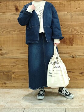 「シアタープロダクツ(THEATRE PRODUCTS)」｜「アイテム（デニムジャケット）」を使った、tomoさん（レディース・152cm）の冬コーディネート