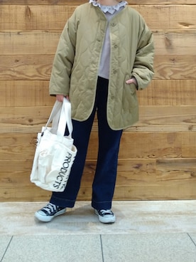 「PUAL CE CIN（ピュアルセシン）のアイテム（ノーカラージャケット）」を使った、tomoさん（レディース・152cm）の冬コーディネート