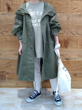 「PUAL CE CIN（ピュアルセシン）のアイテム（モッズコート）」を使った、tomoさん（レディース・152cm）の秋コーディネート