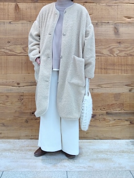 「PUAL CE CIN（ピュアルセシン）のアイテム（ノーカラーコート）」を使った、tomoさん（レディース・152cm）の冬コーディネート