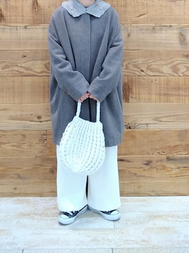 「PUAL CE CIN（ピュアルセシン）のアイテム（ノーカラーコート）」を使った、tomoさん（レディース・152cm）の冬コーディネート