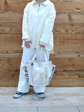 「PUAL CE CIN（ピュアルセシン）の【Du noir】裏毛ハーフジッププルオーバー（Tシャツ/カットソー）」を使った、tomoさん（レディース・152cm）の冬コーディネート