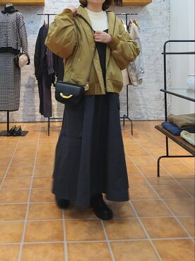 「PUAL CE CIN（ピュアルセシン）のアイテム（MA-1）」を使った、tomoさん（レディース・152cm）の秋コーディネート