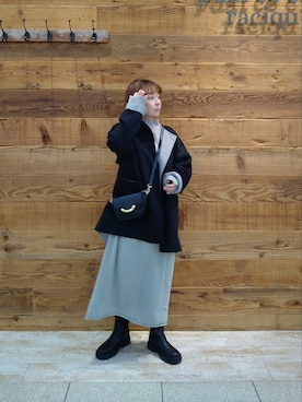 「PUAL CE CIN（ピュアルセシン）のアイテム（ノーカラーコート）」を使った、tomoさん（レディース・152cm）の秋コーディネート