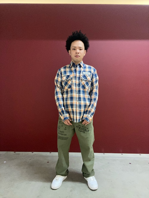 LONGSLEEVE INDIGO CHECK EMBROIDERY SHIRT / ロングスリーブ インディゴ チェック エンブロイデリー シャツ / AVIREX / アヴィレックス