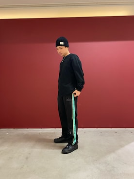 「AVIREX（アヴィレックス）のアイテム（ニットキャップ/ビーニー）」を使った、kaiさん（メンズ・165cm）の冬コーディネート