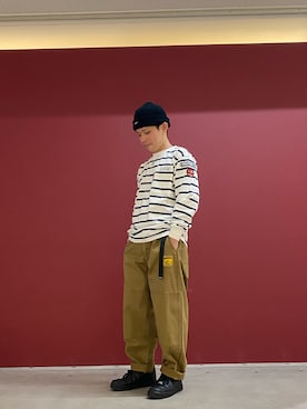 「AVIREX（アヴィレックス）のアイテム（ニットキャップ/ビーニー）」を使った、kaiさん（メンズ・165cm）の冬コーディネート