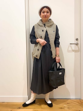 「GYMPHLEX（ジムフレックス）のGYMPHLEX　BOA HOODED VEST（その他アウター）」を使った、hara_chanさん（レディース・156cm）の秋コーディネート