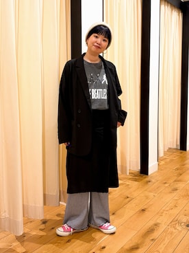 「GOOD ROCK SPEED（グッドロックスピード）の『別注』GOOD ROCK SPEED×DOORS　BEATLES ABBEYROAD（Tシャツ/カットソー、ブラック系）」を使った、hara_styleさん（レディース・156cm）の春コーディネート