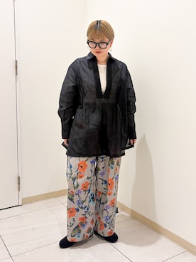 「SMELLY（スメリー）のワイドフレームダテメガネ（メガネ、ブラック系）」を使った、hara_styleさん（レディース・156cm）の春コーディネート