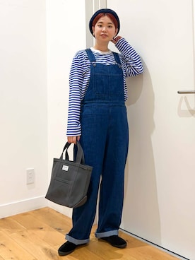 「アイテム（サロペット/オーバーオール、ブルー系）」を使った、hara_chanさん（レディース・156cm）の夏コーディネート