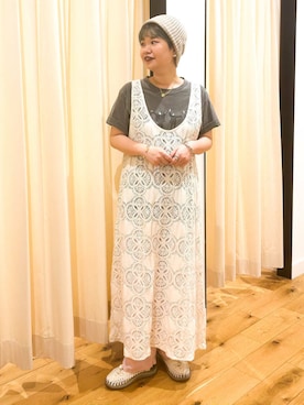 「アイテム（イヤリング、ゴールド系）」を使った、hara_chanさん（レディース・156cm）の夏コーディネート