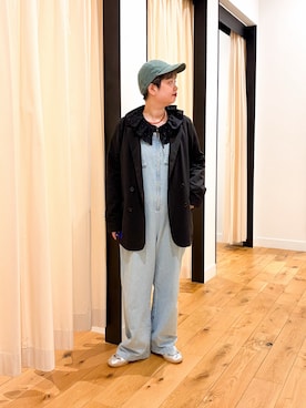 「かぐれ（カグレ）のフリルネックドットブラウス（シャツ/ブラウス、ブラック系）」を使った、hara_styleさん（レディース・156cm）の秋コーディネート