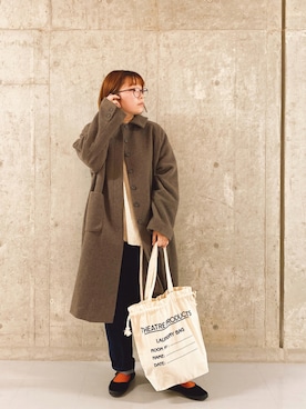 「リブニット」｜「アイテム（ステンカラーコート）」を使った、ayacaさん（レディース・156cm）の冬コーディネート