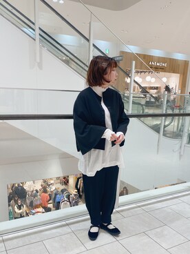 「ノーカラージャケット」｜「アイテム（バレエシューズ）」を使った、ayacaさん（レディース・156cm）の冬コーディネート
