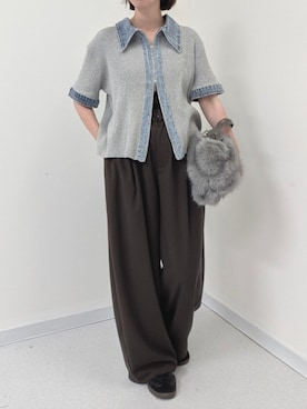 「Paradise Picnic（パラダイスピクニック）のデニム切替Wジップリブニット（Knitwear、グレー系）」を使った、のらさん（レディース・158cm）の夏コーディネート