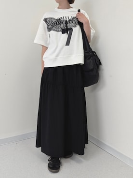 「Paradise Picnic（パラダイスピクニック）のTRANOI.  SEVENレースTシャツ（T Shirts、ホワイト系）」を使った、のらさん（レディース・158cm）の夏コーディネート