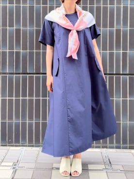 「KATHARINE ROSS（キャサリンロス）のタイプライター切替ワンピース（One piece dress、ブルー系）」を使った、のらさん（レディース・158cm）の夏コーディネート