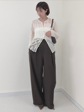 「Paradise Picnic（パラダイスピクニック）のcloche  カルゼ生地タックパンツ（Pants、ブラウン系）」を使った、のらさん（レディース・158cm）の夏コーディネート