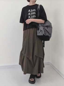 「Pillini（ピリーニ）の変形タックスカート（Skirt、ブラウン系）」を使った、のらさん（レディース・158cm）の夏コーディネート