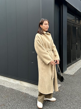 「アウターコーデ」｜「アイテム（ノーカラーコート）」を使った、ayanaさん（レディース・160cm）の冬コーディネート