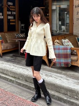 「GU（ジーユー）のアイテム（ブーツ）」を使った、hinanoさん（レディース・163cm）の秋コーディネート