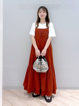 「GLOBAL WORK（グローバルワーク）のmeets India/2WAYティアードワンピース/636282（ワンピース、オレンジ系）」を使った、ぽんちゃんさん（レディース・152cm）の夏コーディネート