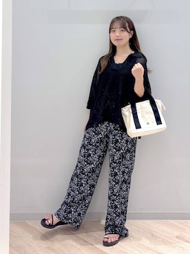 「GLOBAL WORK（グローバルワーク）のメッシュラメポロニット半袖/587686（ニット/セーター）」を使った、ぽんちゃんさん（レディース・152cm）の夏コーディネート