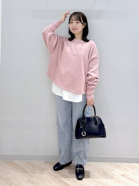 「GLOBAL WORK（グローバルワーク）のGOODデニムバギーパンツ/498388（デニムパンツ）」を使った、ぽんちゃんさん（レディース・152cm）の秋コーディネート